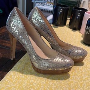 Calvin Klein Sparkly Kendall Pumps with w"wood" platform Heels